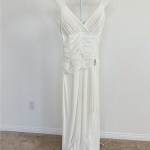 En Focus Studio White Ruched Mesh Gown - Size 12